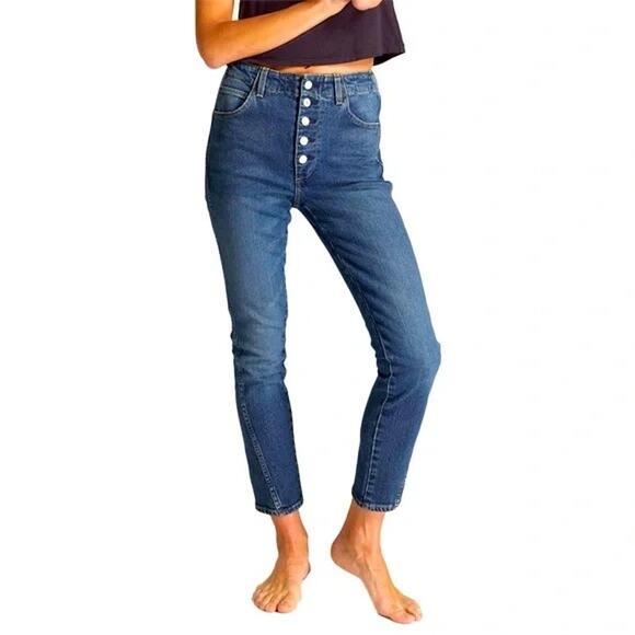 AMO Denim Slim Dock Pant Dark Vintage Jeans High Rise Button Fly 29 - Picture 1 of 9